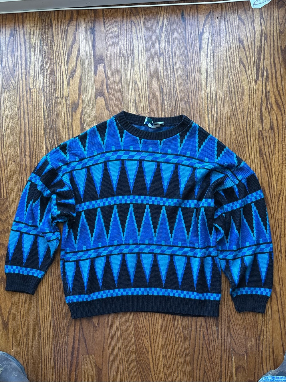 Men's Blue Geometric Grandpa Sweater